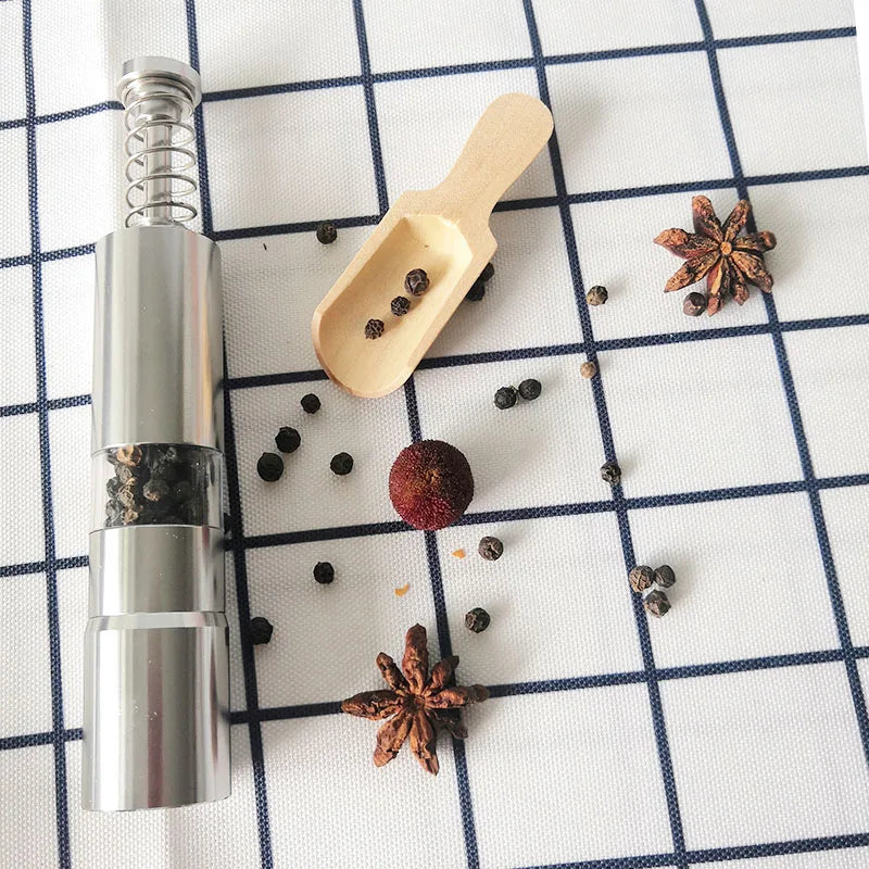 Factory Made Small MOQ Stainless Steel Thumb Pepper Mill One Hand Salt and Pepper Grinder