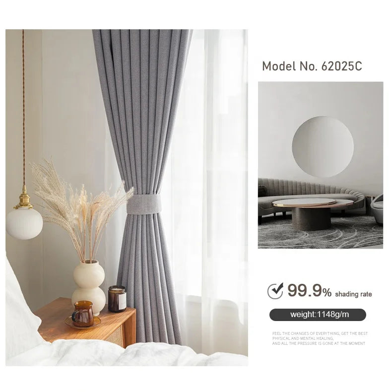 Soft Blackout Linen Look Curtains with Coating Blackout Curtains for the Livingroom Automatic Luxury Curtains