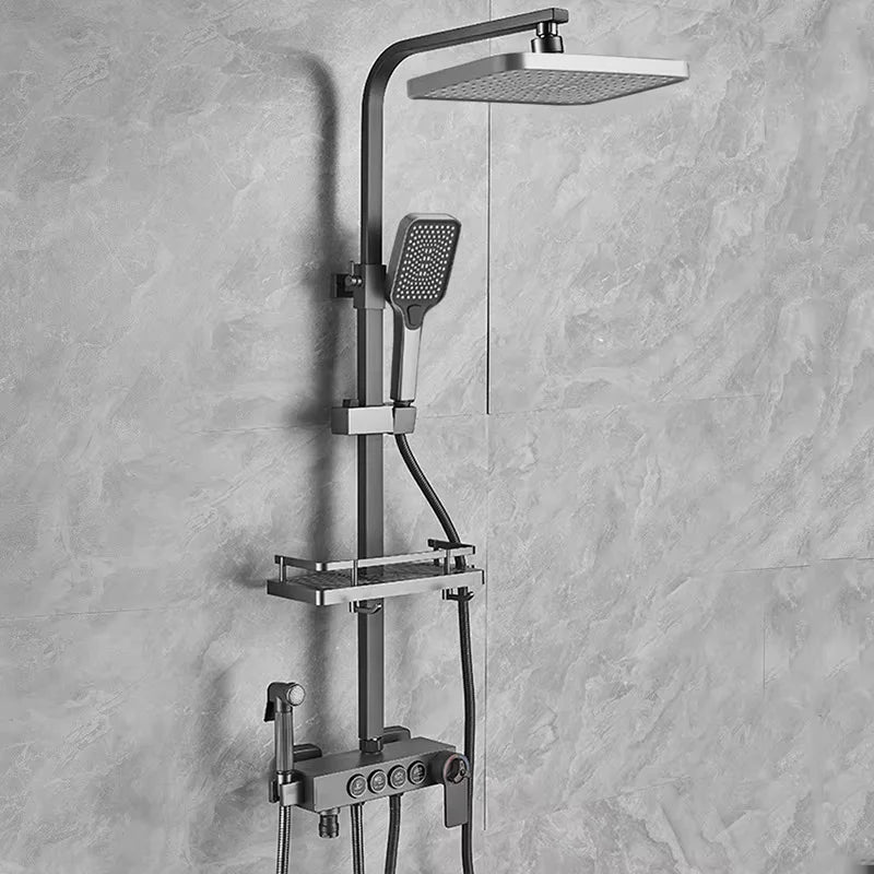 Brass Wall Mounted Black Gold Bath Faucet Set Concealed Hand Square Thermostatic LED Smart Bathroom Faucet Shower System Rain