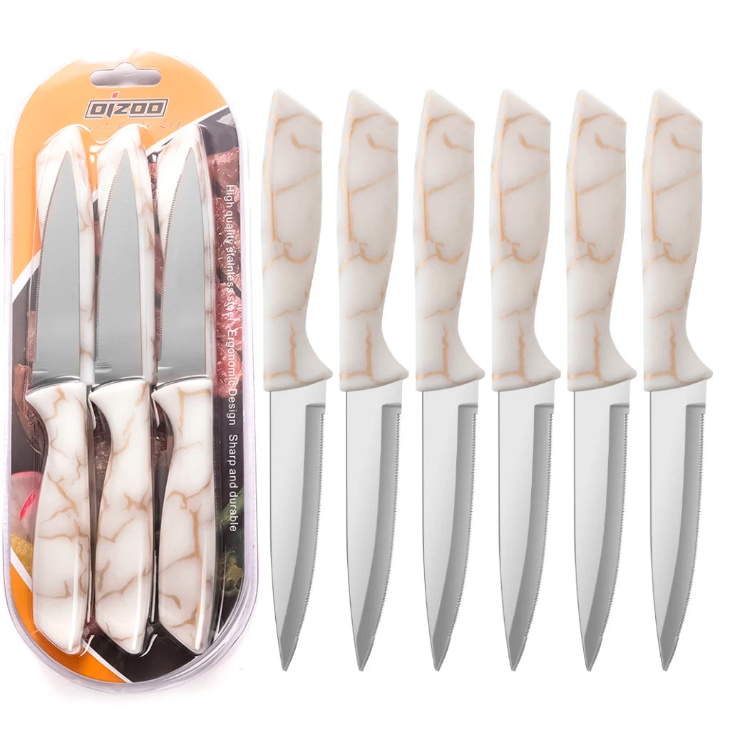 3cr13 Stainless Steel Blade Kitchen Steak Knife Set Hollow Marble Pattern ABS Plastic Handle Metal Meat Restaurant Knife