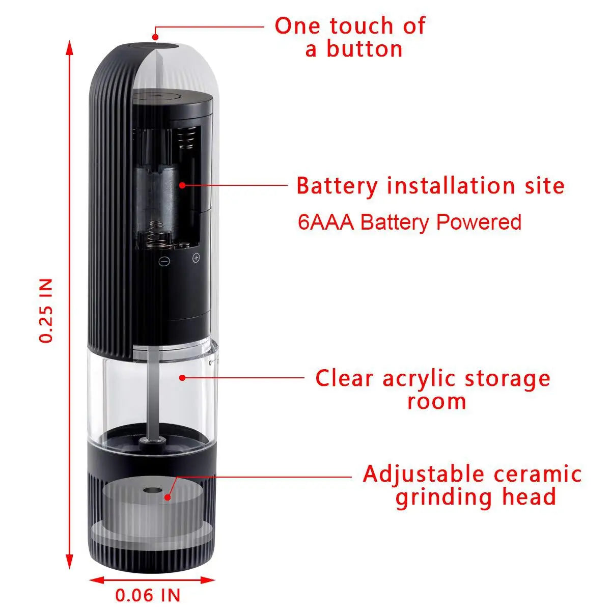 Gravity Electric Pepper Grinder Salt Mill Battery Operated Automatic Pepper Mill with White Light Adjustable Coarseness