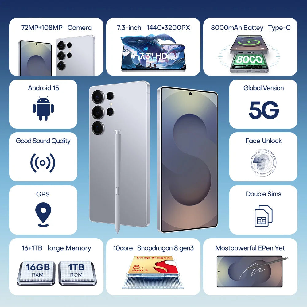 2025 New Design Fold S25 Ultra 5G Android 14 Smart Phone Hot Selling 16+1TB Huge Memory CDMA LTE Cellular Global Version English