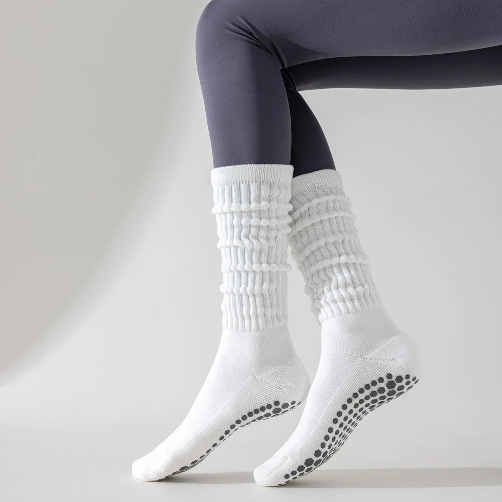 Seamless Custom Logo Grip Barre Trampoline Socks s Non Slip Pilates Yoga Socks Compression Tube Pipe Slouch Crew Socks