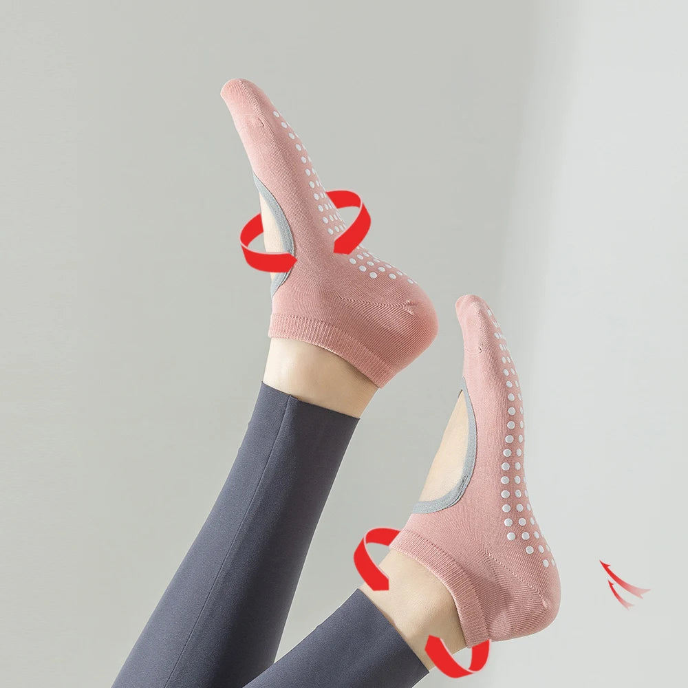 Boneless Custom Logo Grip Barre Trampoline Socks Pilates Non Slip Yoga Ballet Socks Compression Cotton Low Cut  Ankle  Socks