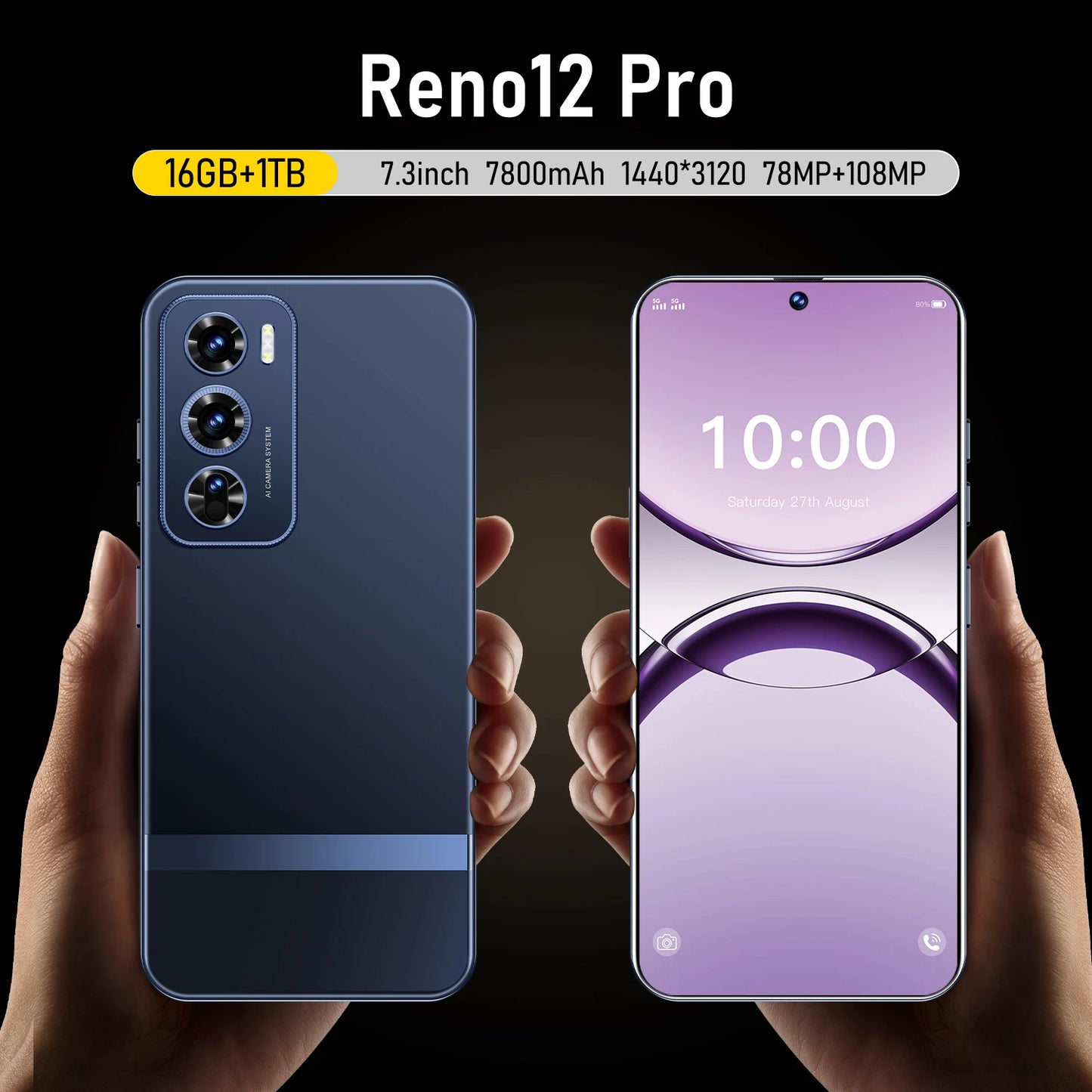 New Oppo Reno 12 Pro 80W Charge 7000mAh Battery 7.3inch Flat Screen 120Hz 50MP  Smartphone 5G