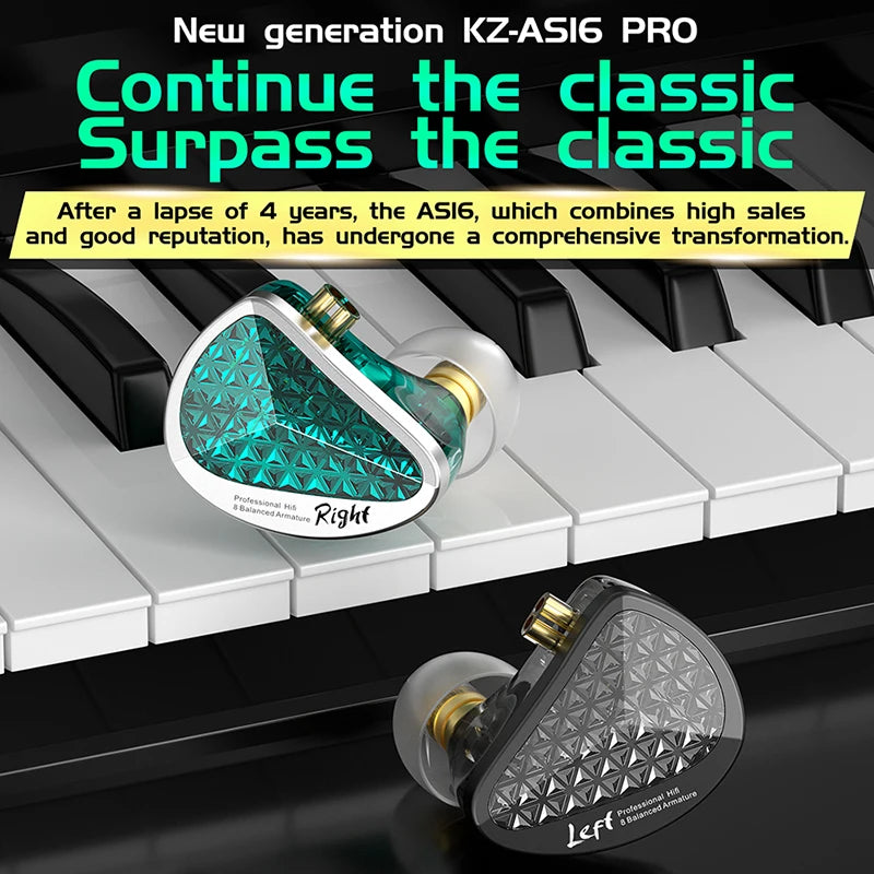 KZ AS16 Pro in Ear Wired Earphones 16BA Balanced Armature HIFI Bass Monitor Headphones Noise Cancelling Earbuds Sport Headset