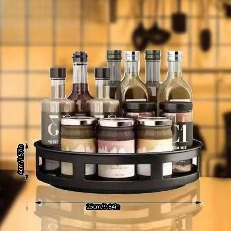 2/3 Tiers Carbon Steel Kitchen Revolving Tray Organizer 360° Rotating Turntable Spice Rack Multifunctional Home Storage Cabinet