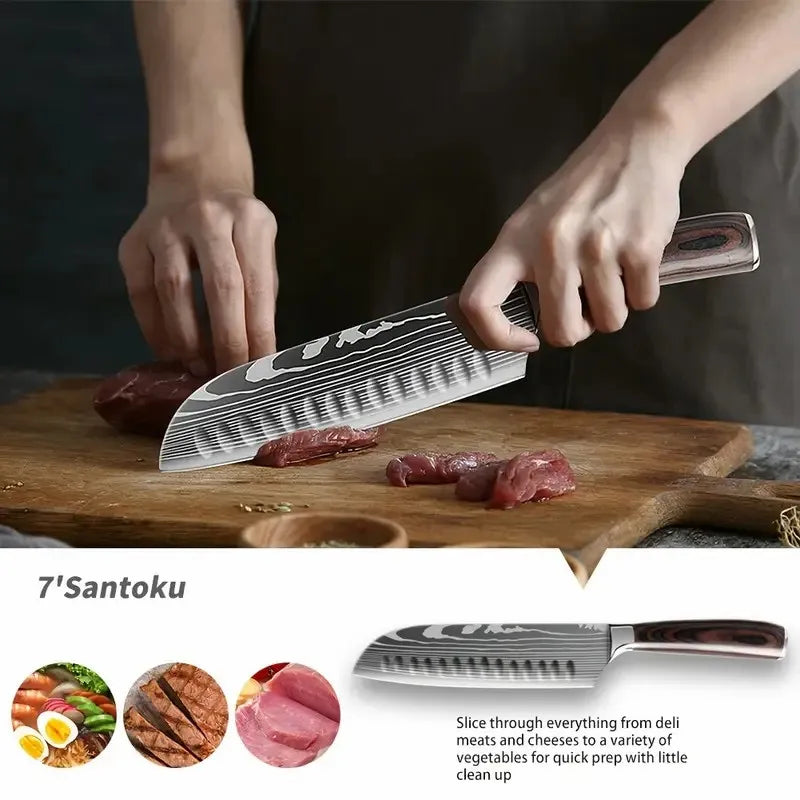 Japanese Stainless Steel Kitchen Knife Set Pakka Wood Handle Japanese Chef Knives Metal Fruit Nakiri Paring Knife Set