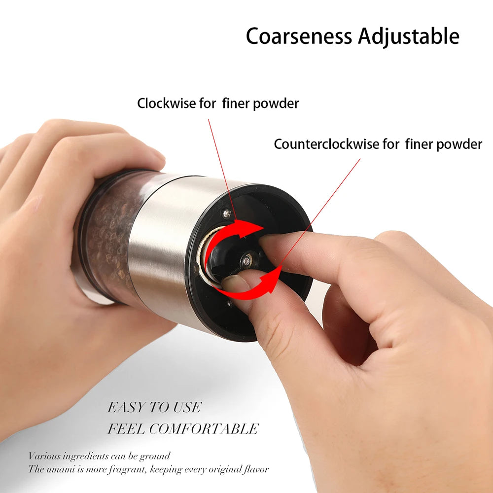 One-handed Operation Spice Grain Mill Grinding Tool Portable Stainless Steel Electric Salt and Pepper Grinder With Led Light