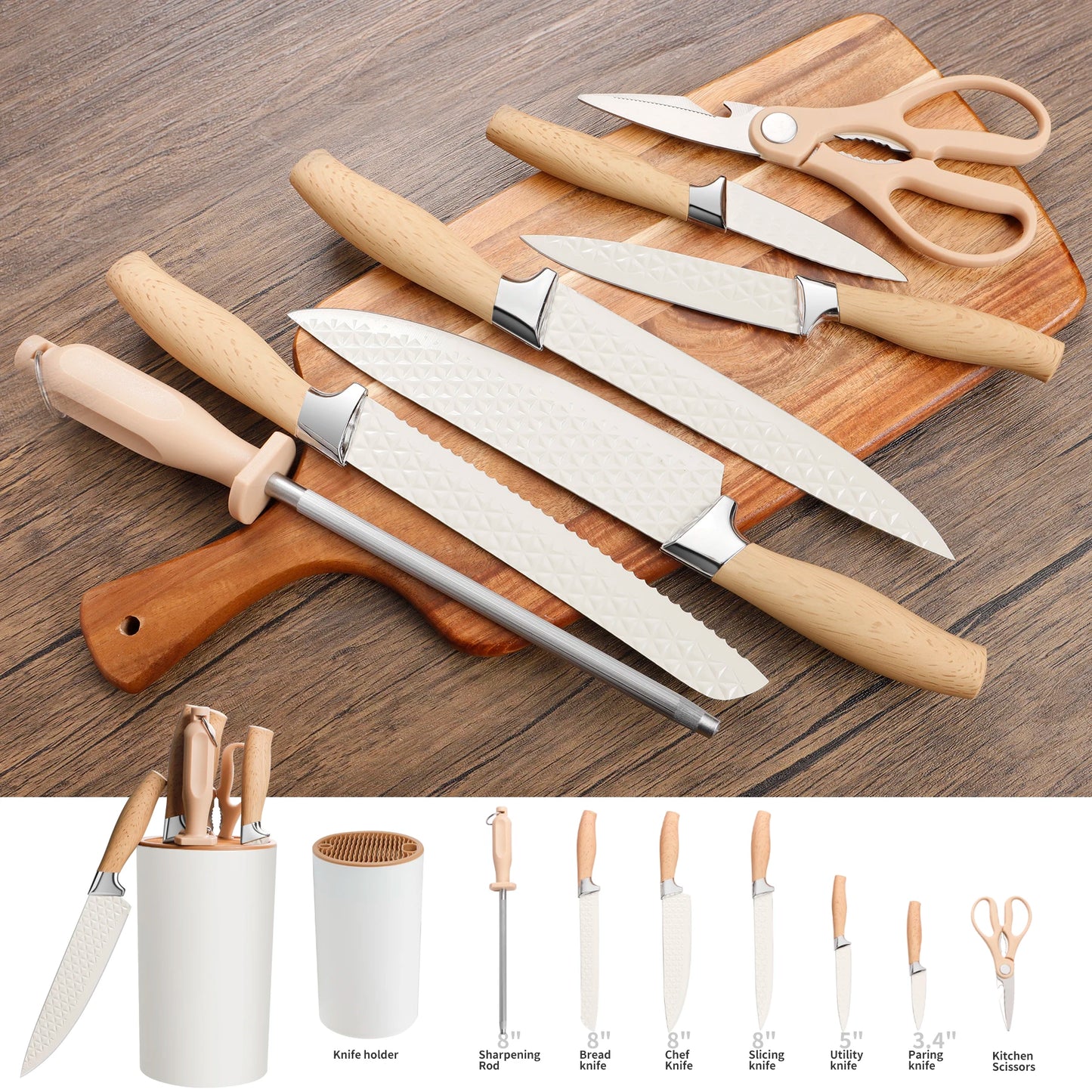 Yangjiang 7 Pcs Kitchen Knives Set Holder Chef Santoku Nakiri Bread Boning Utility Fruit Slicer Knife Set