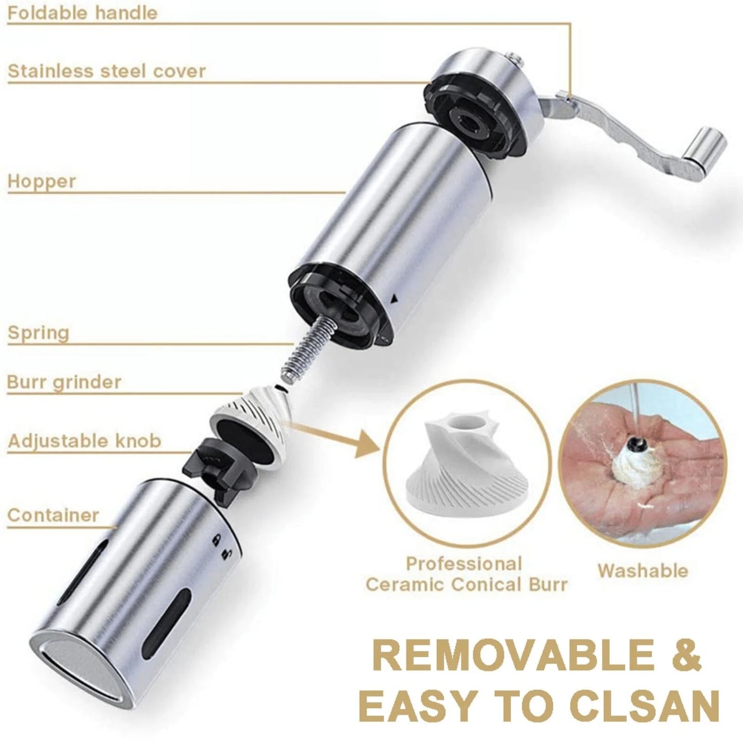 DB Luxury Hand Crank Pepper Conical Burr Grinder Custom Metal Wood Utensil Stainless Steel for Coffee Beans Mill Muller Utensils