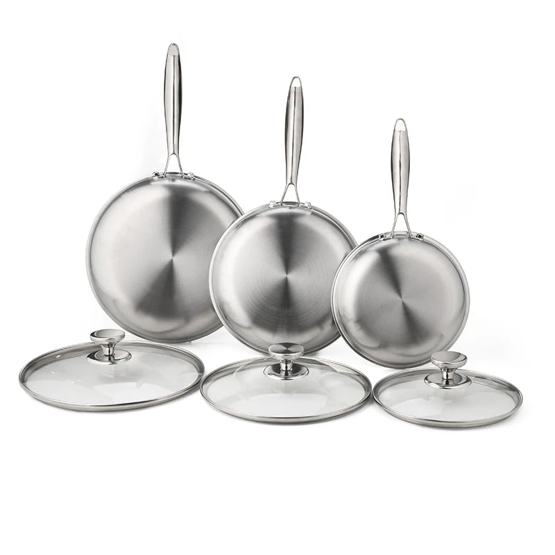 For  Hybrid 3-Pc Stainless Steel Cookware Set 3-Ply Honeycomb Non-Stick Kitchenware with Lids for Home Cooking