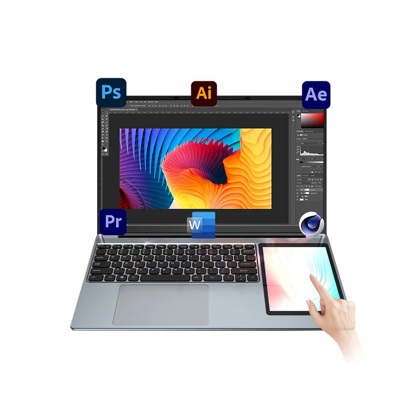 LONGQI Brand New 15.6+7 Inch 1920*1080P Intel N100 Notebook PC 16GB RAM 1T SSD OEM Gaming Business Laptops English Cheap Laptops