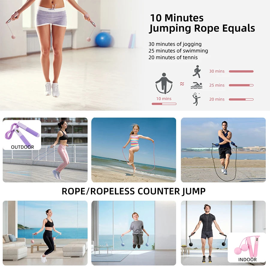 Professional Adjustable Speed Jump Rope for Fitness for CrossFit Cardio Weight Loss Training Digital Cordless Smart Beginners
