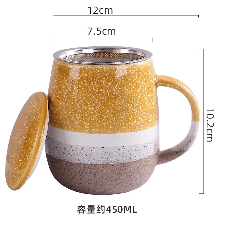 Modern Design Large Capacity Ceramic Mug with High Color Value Tea Water Separation Ins Household Cup Lid Wholesale Drinkware