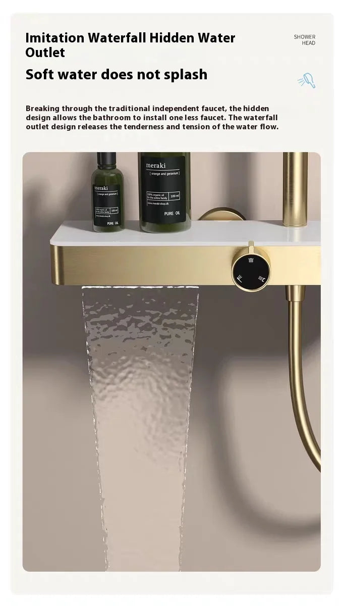 Cross-Border Household Toilet Large Waterfall Water Outlet ABS Chrome Soft Hot Cold Copper Brushed Gold Shower Suit Storage