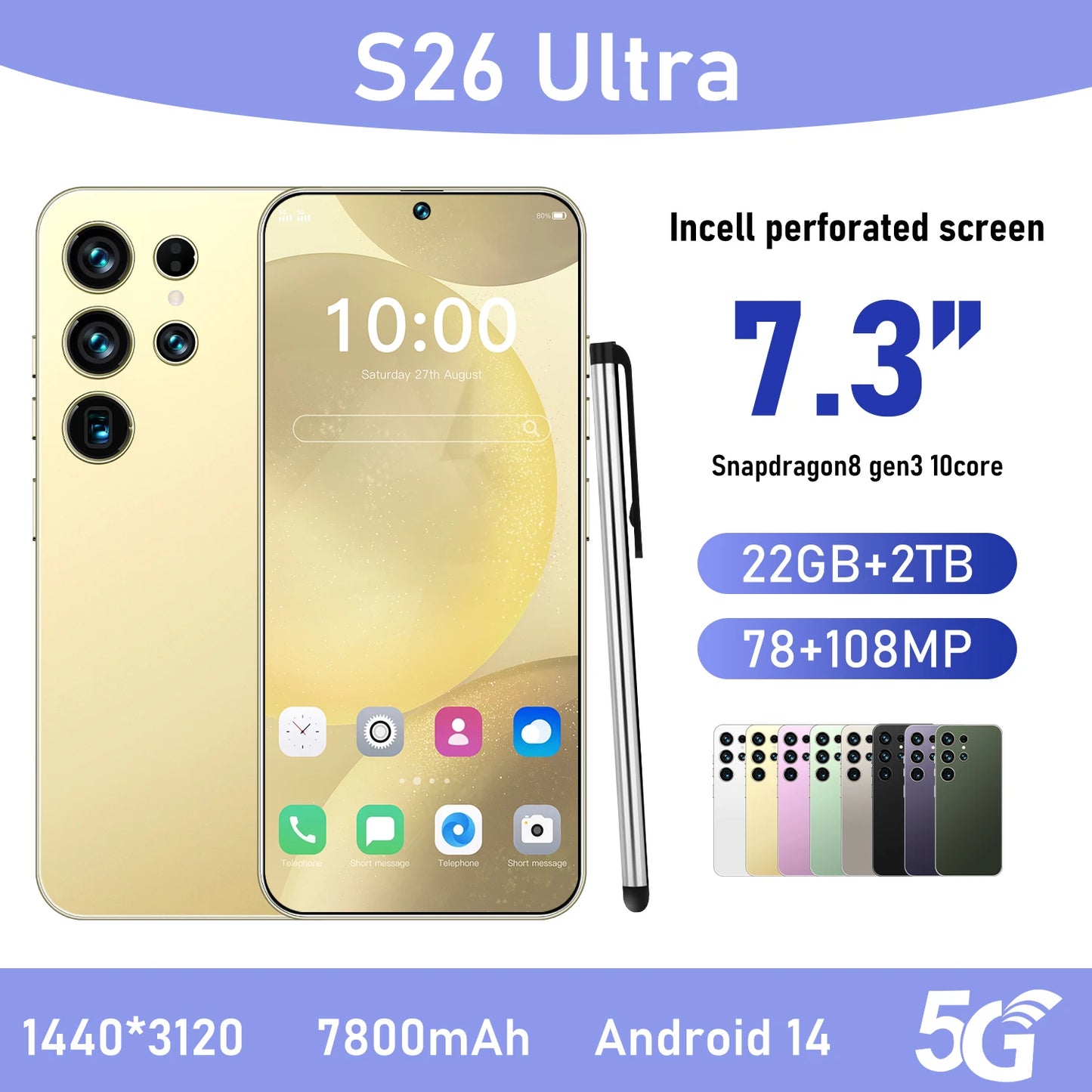 2025 New Original Phones S26 ultra 5g Smartphones 22GB+2TB 5G Dual SIM Cellphone Mobile Phone Face Unlock Android 14 5G Phone