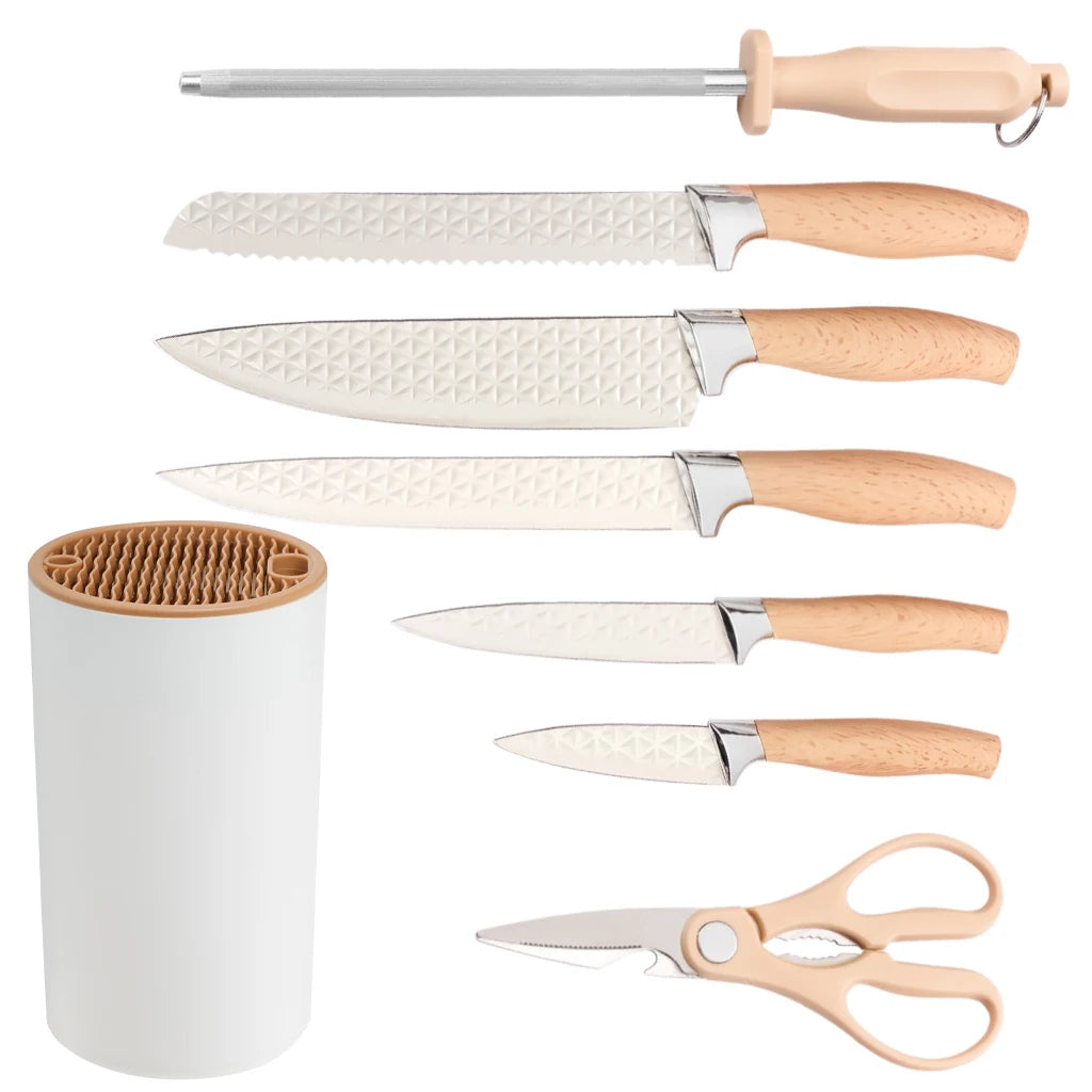 Yangjiang 7 Pcs Kitchen Knives Set Holder Chef Santoku Nakiri Bread Boning Utility Fruit Slicer Knife Set