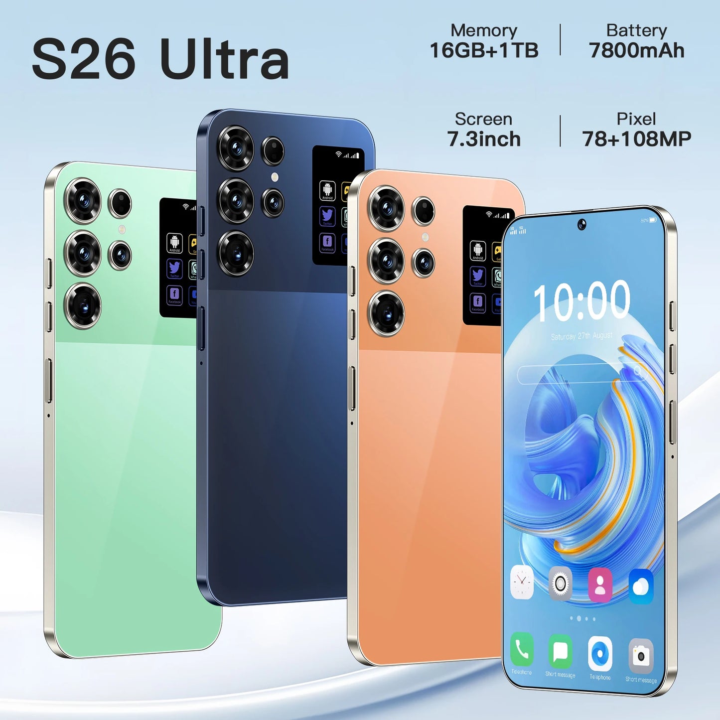 Original S26 Ultra 7.3 Inch 16GB+1TB 5G Smartphone 72+108MP HD Camera Dual Card 5G Android 14.0 100W Unlocked Cellphone Spanish