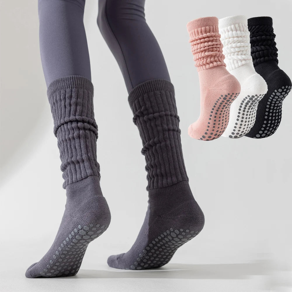 Seamless Custom Logo Grip Barre Trampoline Socks s Non Slip Pilates Yoga Socks Compression Tube Pipe Slouch Crew Socks