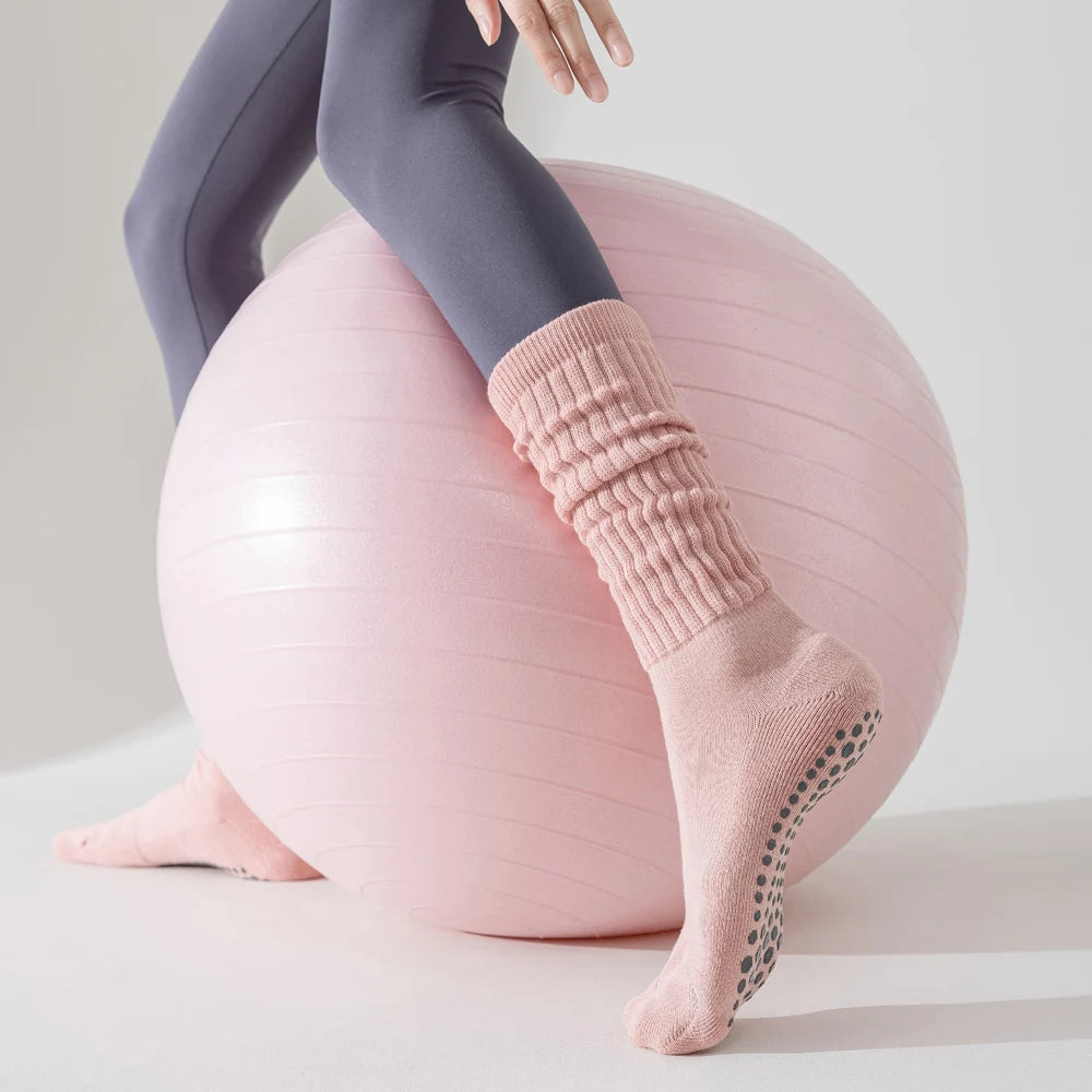 Seamless Custom Logo Grip Barre Trampoline Socks s Non Slip Pilates Yoga Socks Compression Tube Pipe Slouch Crew Socks