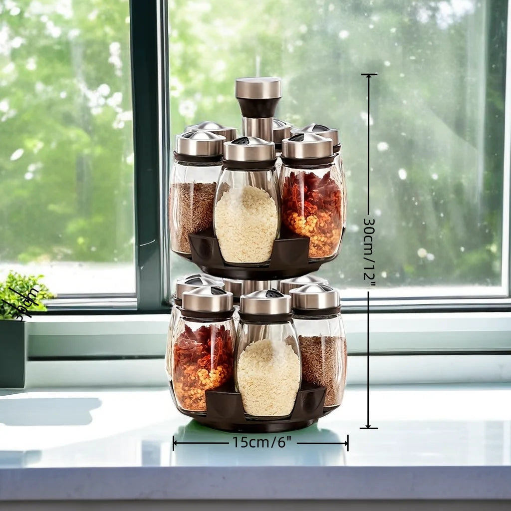 1 Set Multifunctional Rotating Kitchen Spice Rack With 6 Spice Jars Seasoning Jar Set for Home/ Dorm/Restaurant