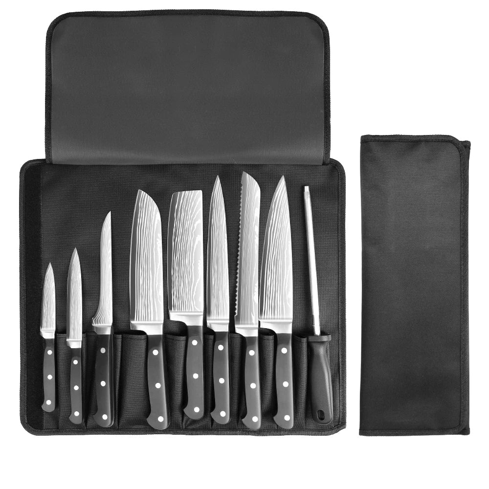 9-Piece Kitchen Knife Set Premium Stainless Steel Tool Includes Sharpening Steel Santoku Bread Utility Boning Slicer Knife