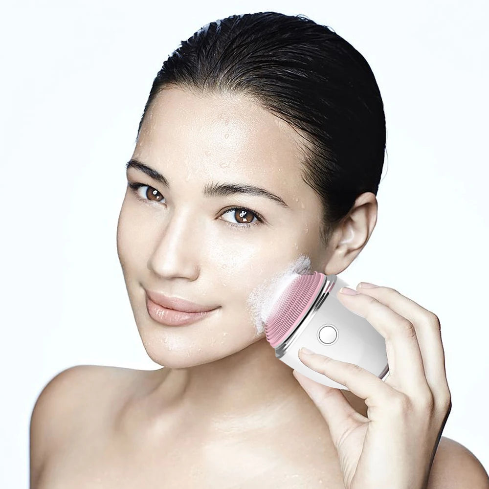 3-in-1 Multifunction Home Use Silicone Sonic Face Cleaning Brush for Deep Cleansing Skin Care Timing Clean Facial Lift Massage