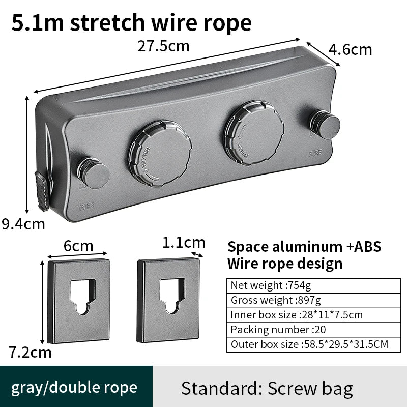 Laundry Clothesline Retractable Hotel Balcony Durable Clothesline Drying Rack Retractable Clothesline