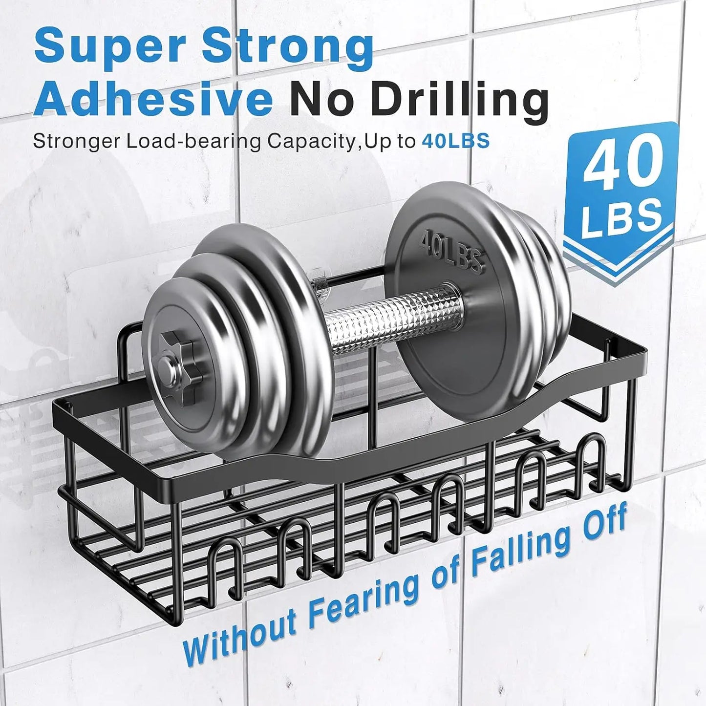 Metal Adhesive Shower Organizer Shelves for Bathroom&Kitchen,No Drilling Large Capacity Rustproof Bathroom Organizer