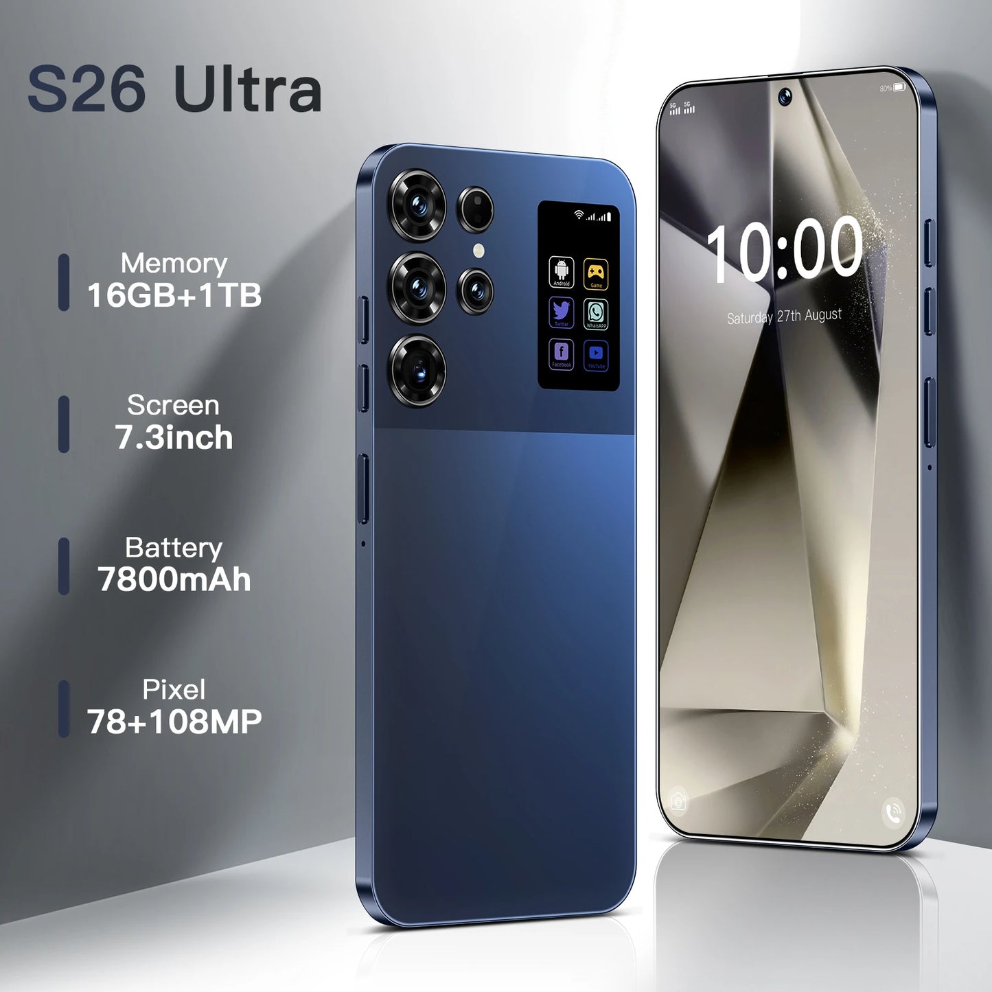 Original S26 Ultra 7.3 Inch 16GB+1TB 5G Smartphone 72+108MP HD Camera Dual Card 5G Android 14.0 100W Unlocked Cellphone Spanish