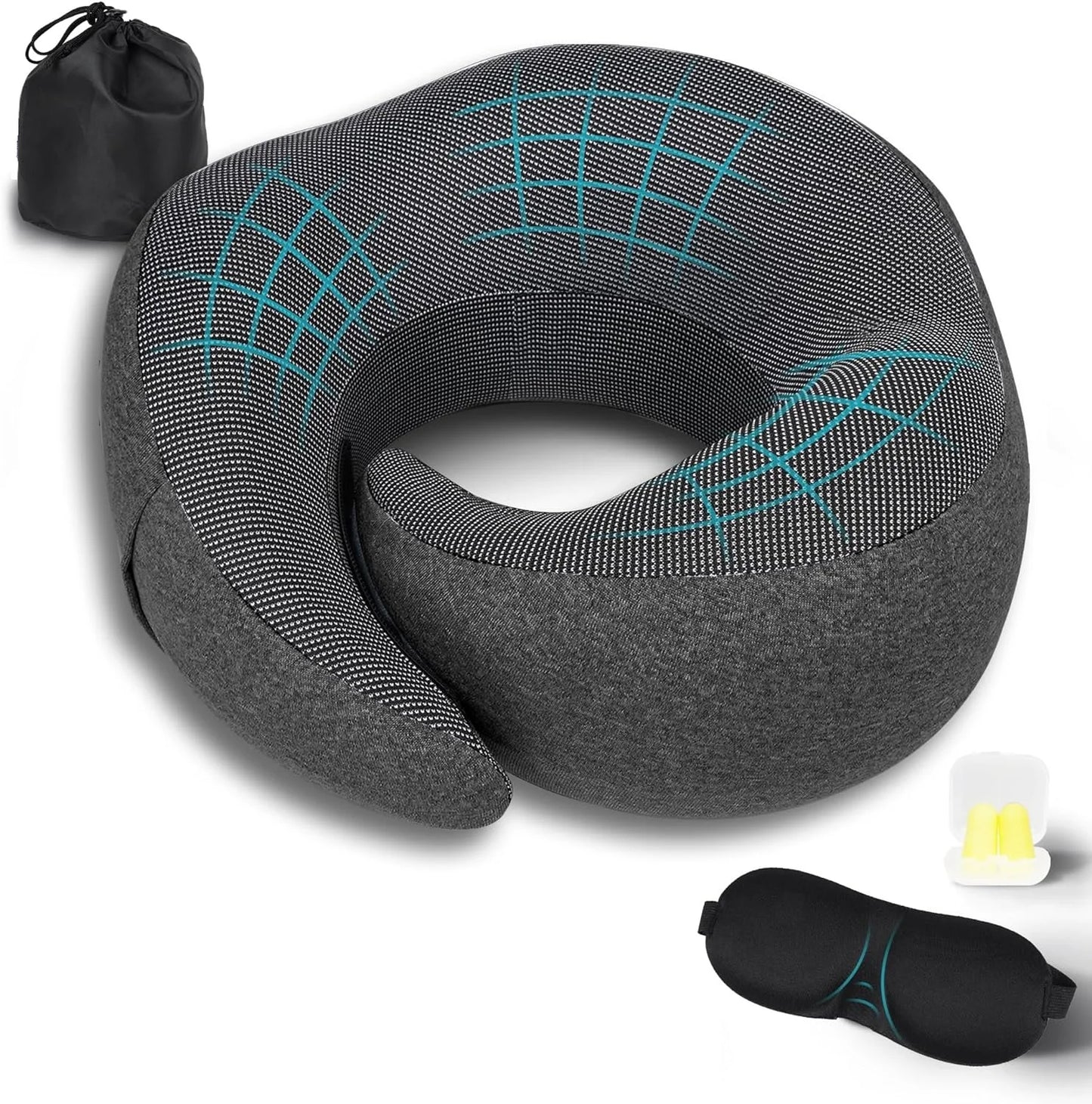 Travel Neck Pillow Memory Foam Neck Support, Patented Design for Airplanes Camping and Travel Washable Neck Support Pillow