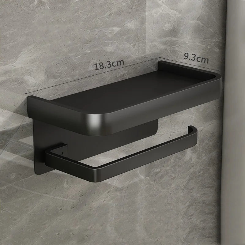 Good Quality Best Seller Simple Wall Mounted Self Adhesive No Drilling Cleaning Toilet Roll  Paper Holder With Phone Shelf