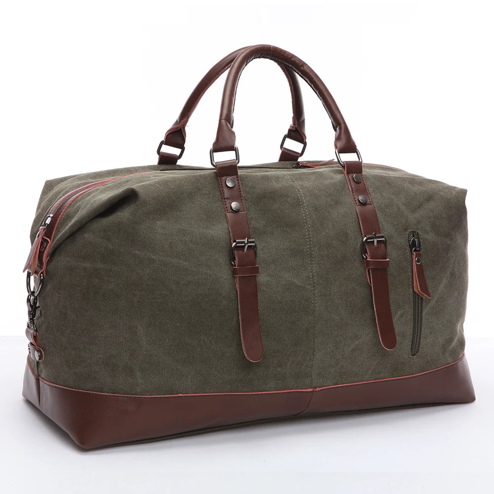 ZUOLUNDUO Large Canvas Weekender Duffle Bag with Shoe Compartment Gym Travel Fitness Sport Bag Gym Men