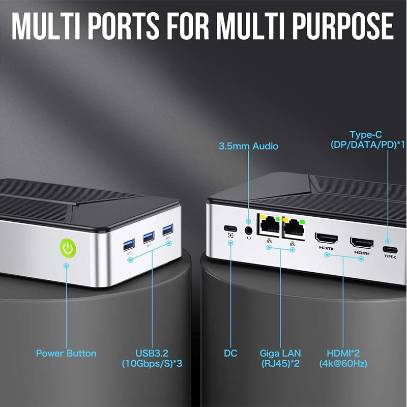 Mini Gaming PC with Intel N150 Processor 12GB LPDDR5 64GB SSD Windows & Linux Desktop for Industrial Use