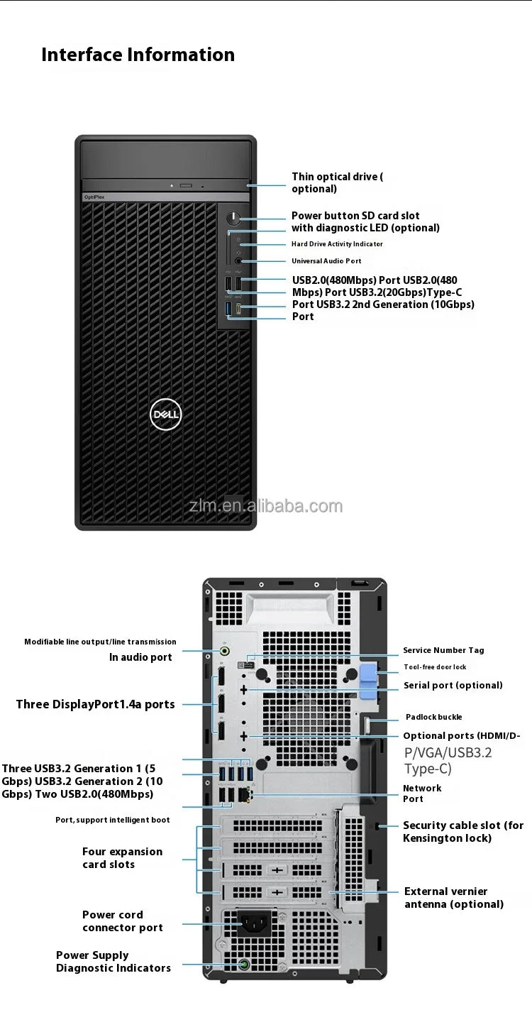 For DELL 7020MT Plus 17\" Desktop Computer 14700/16G/512G SSD 260W Black New for Business Use