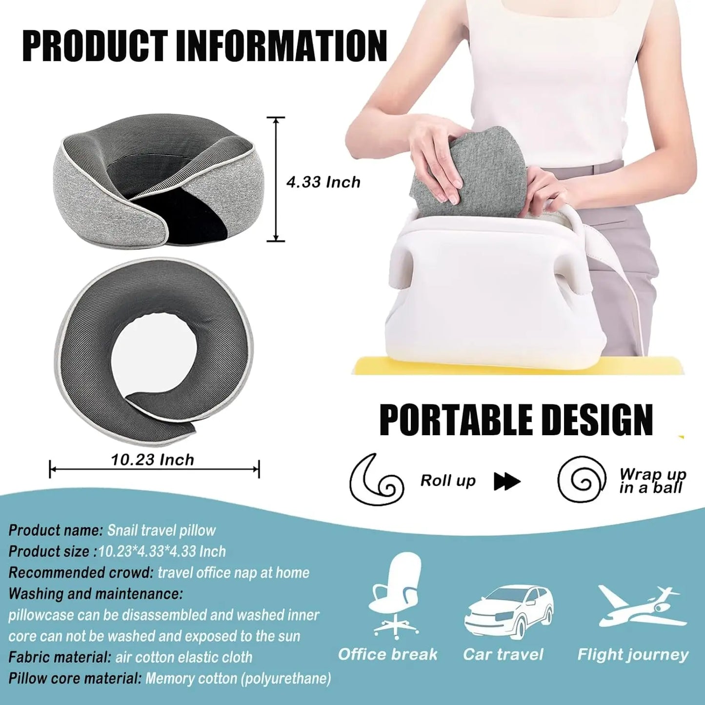 Travel Neck Pillow Memory Foam Neck Support, Patented Design for Airplanes Camping and Travel Washable Neck Support Pillow