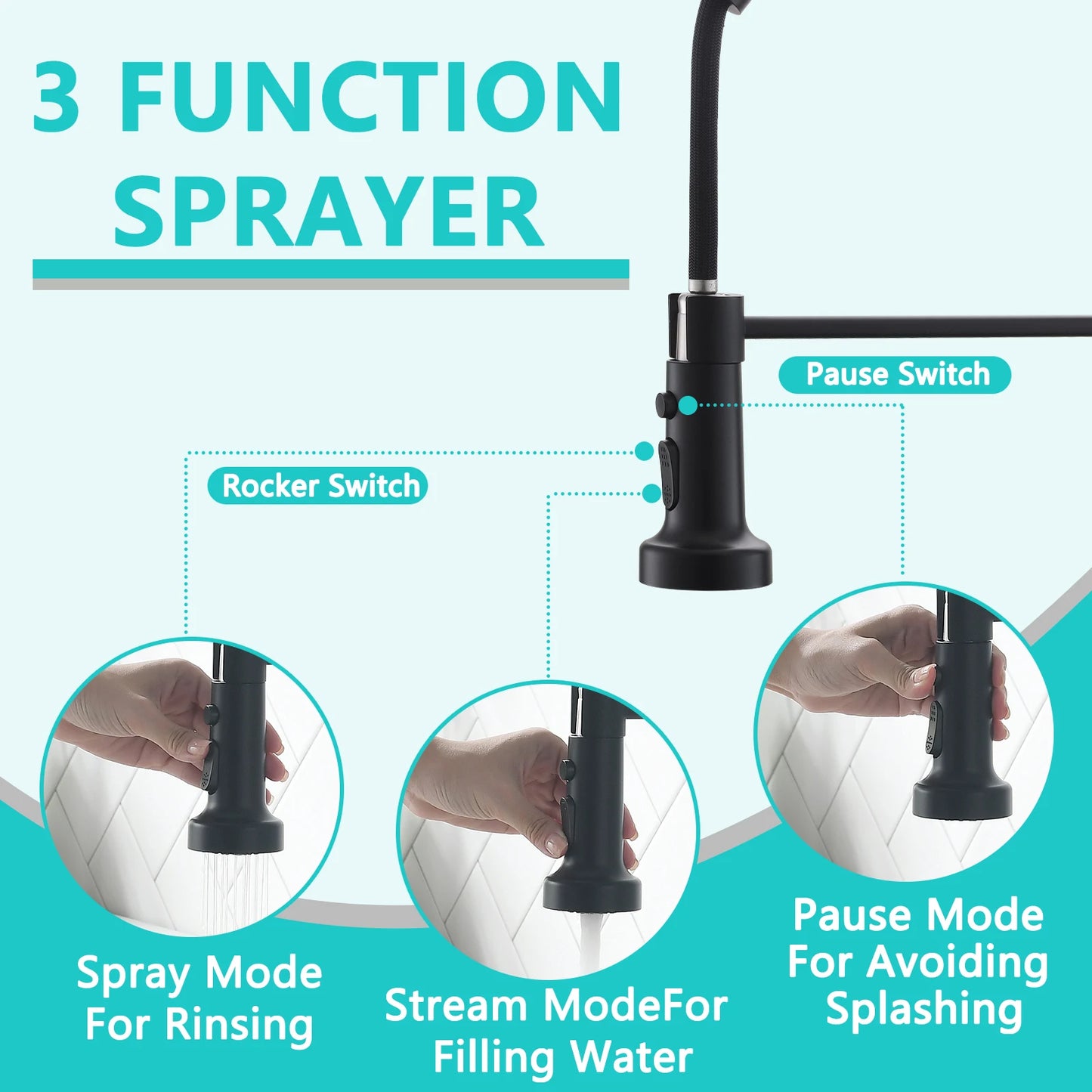 3 Way Spring Kitchen Faucet with Purified Water Filter Hot and Cold Water Black Kitchen Sink Mixer Tap Faucet Pull Down Sprayer