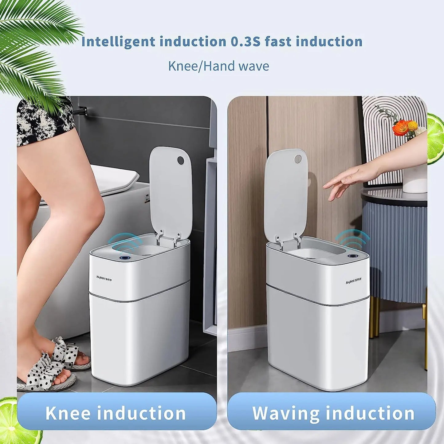 Joybos Smart Induction Trash Can Popular ABS Rectangular Garbage Bin for Indoor/Outdoor/Bedroom/Bathroom Use Modern Design