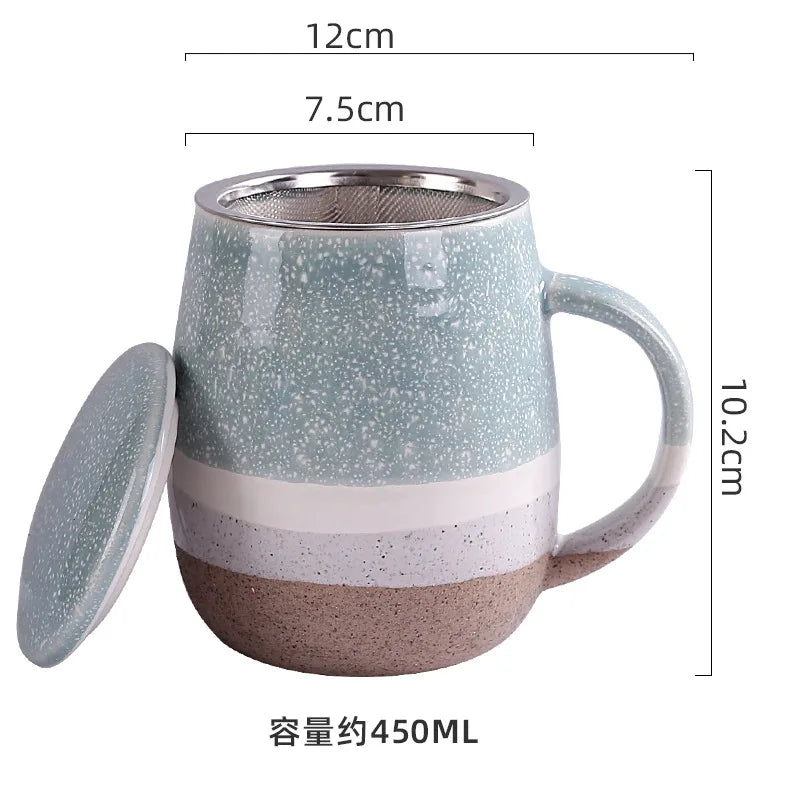 Modern Design Large Capacity Ceramic Mug with High Color Value Tea Water Separation Ins Household Cup Lid Wholesale Drinkware