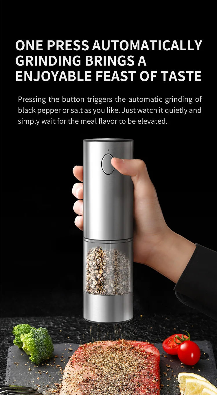 New Arrival Rechargeable Electric 95ML Stainless Steel Salt Pepper Spice Grinder Mills Set Home Kitchen Use Storage Base Metal