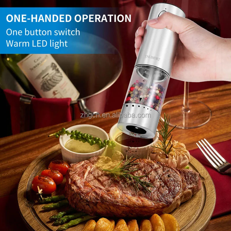 LED Light Charging Base Electric Salt and Pepper Mills Adjustable Coarseness with Variable Grinding Speed