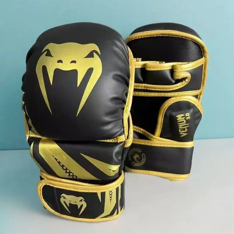 Professional 7oz Matt Black MMA Gloves for Sanda Training Sparring Grappling Muay Thai Printed Pattern Sizes 6oz 8oz for Gyms