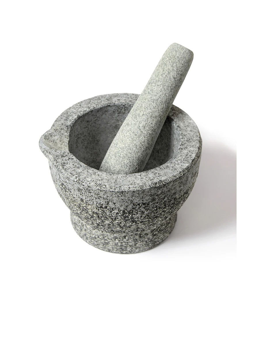 6inch Stone Mortar and Pestle Herb and Spice Tools Garlic Pepper Grinder Granite Bowl Pouring Lip Sprout Lakeland