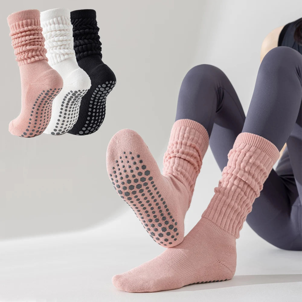 Seamless Custom Logo Grip Barre Trampoline Socks s Non Slip Pilates Yoga Socks Compression Tube Pipe Slouch Crew Socks