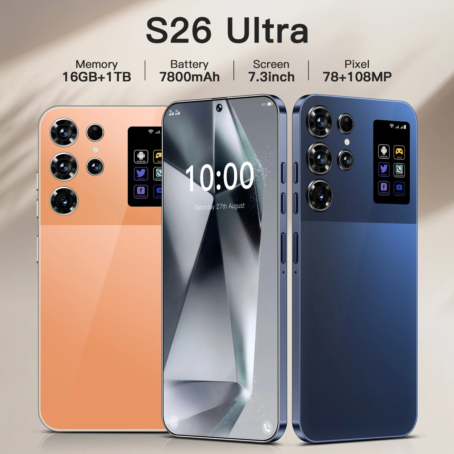 High Quality S26 ultra 5G Smartphone Global Version HD Android 14 Decacore 16GB+1TB Storage Original Unlocked Mobile Phone