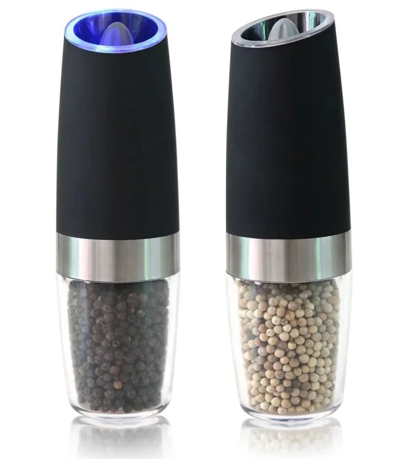 Electric Portable Gravity Salt and Pepper Grinder Set Mill with LED Light Automatic Pepper Grinder