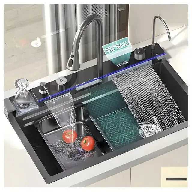 Modern Luxury Stainless Steel Waterfall Kitchen Sink Commercial Multi Function Smart Piano Sink for Kitchen