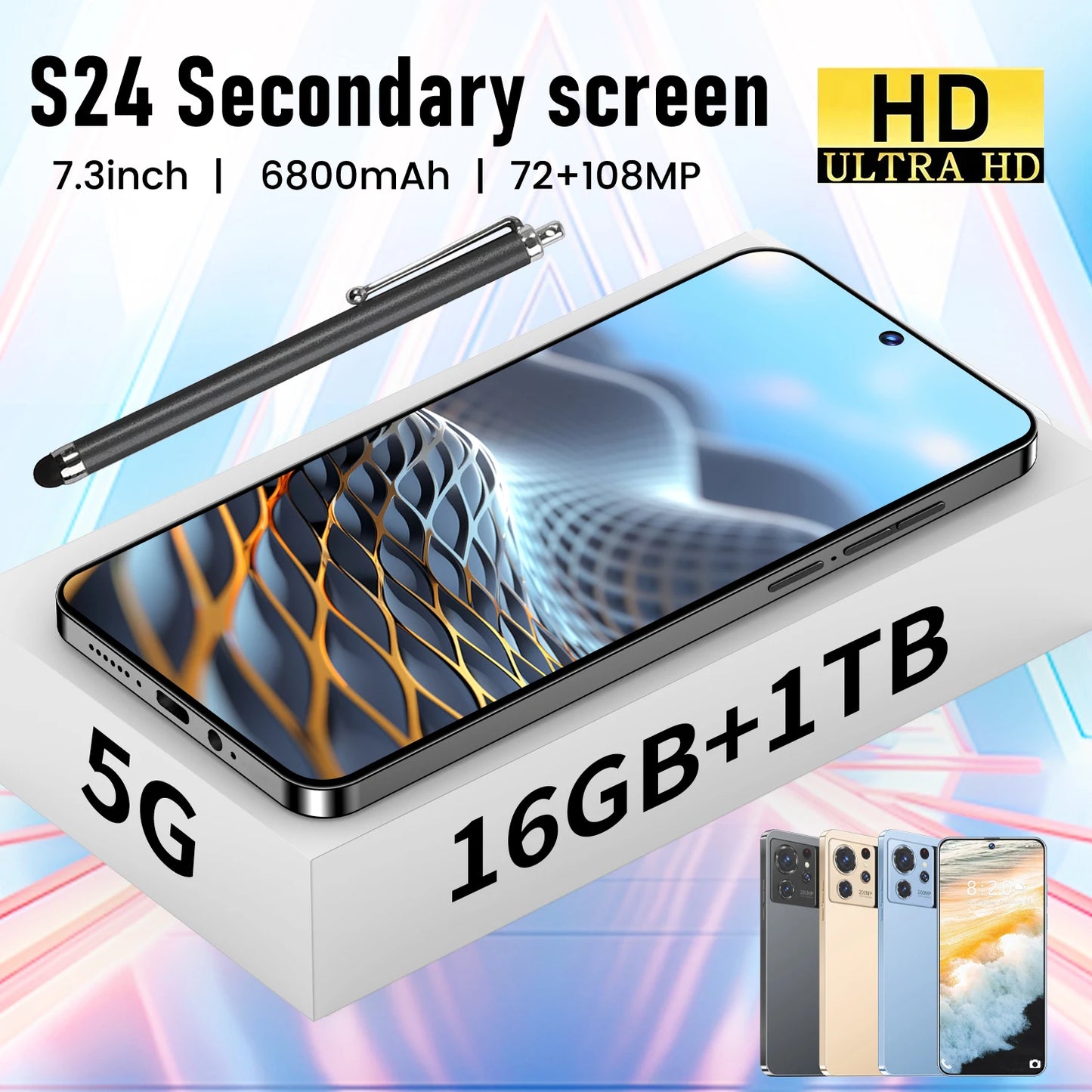 2024Original  Hot Selling New Flash Sale GSM Android13 Mobile Phone Quick Charge Smartphone 16GB+1TB 7.3inch 4G 5G