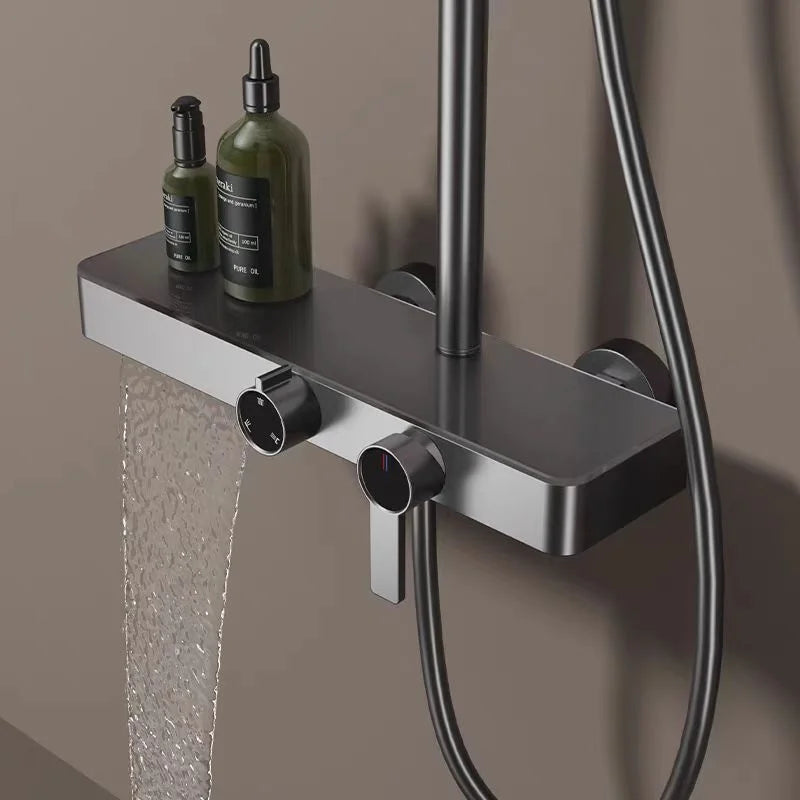 Cross-Border Household Toilet Large Waterfall Water Outlet ABS Chrome Soft Hot Cold Copper Brushed Gold Shower Suit Storage